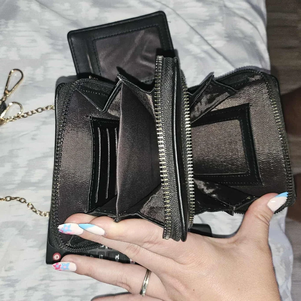 Black Leather Phone Crossbody Bag with Card Holder